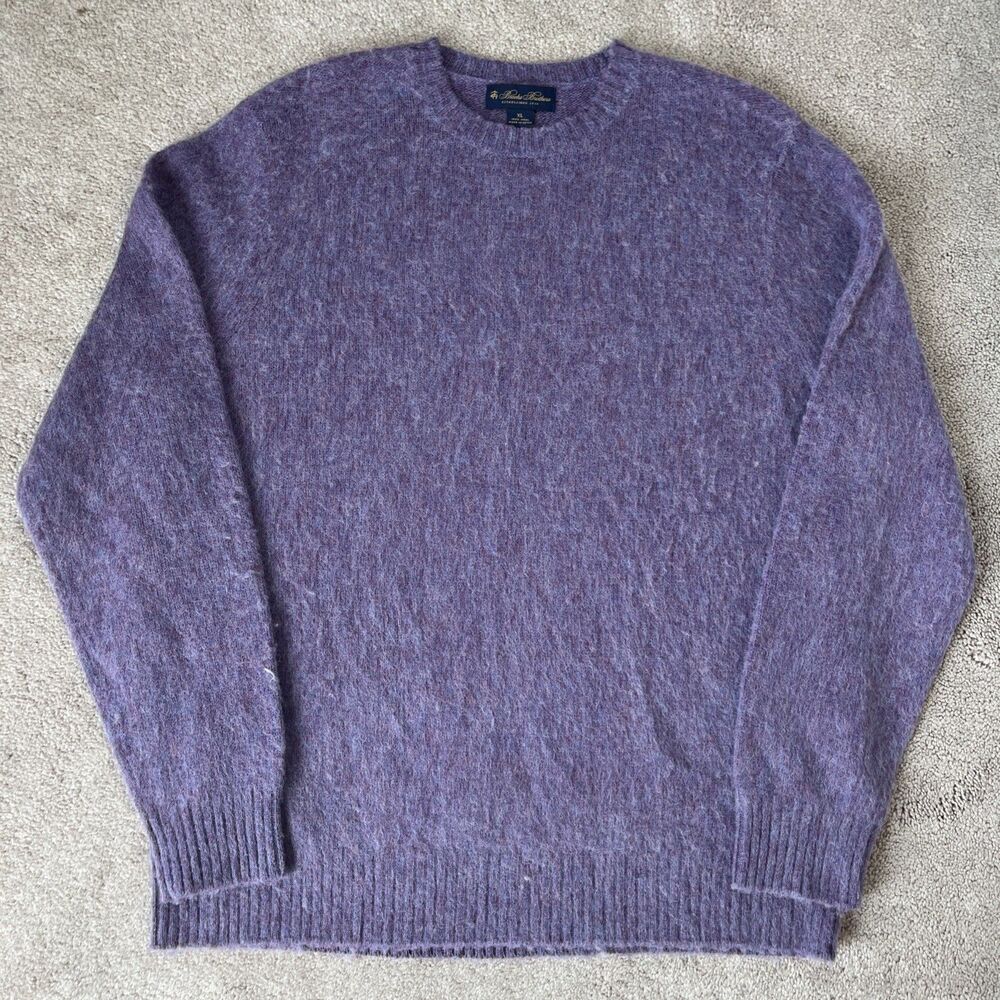 Brooks Brothers Sweater Mens XL Purple 100% Wool Crewneck Flecked Shaggy Preppy